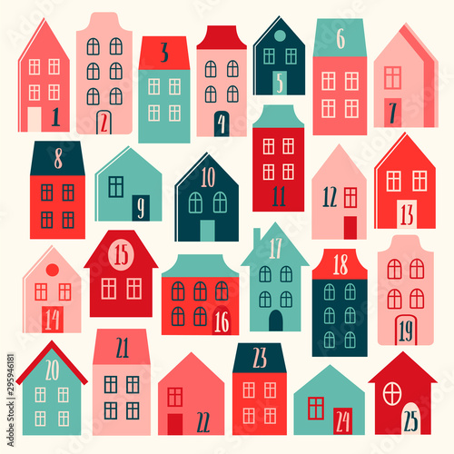 Set of cute houses with numbers. Vector illustration for Advent Christmas calendar.