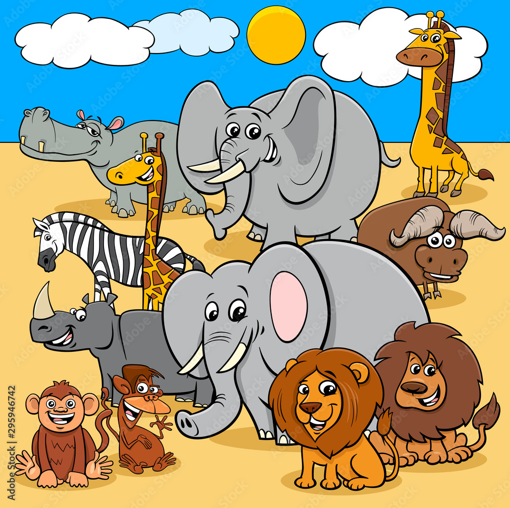 African wild animals cartoon characters group Stock Vector | Adobe Stock