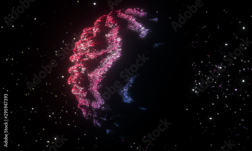 3d render of abstract old planet in process of explosion on black background