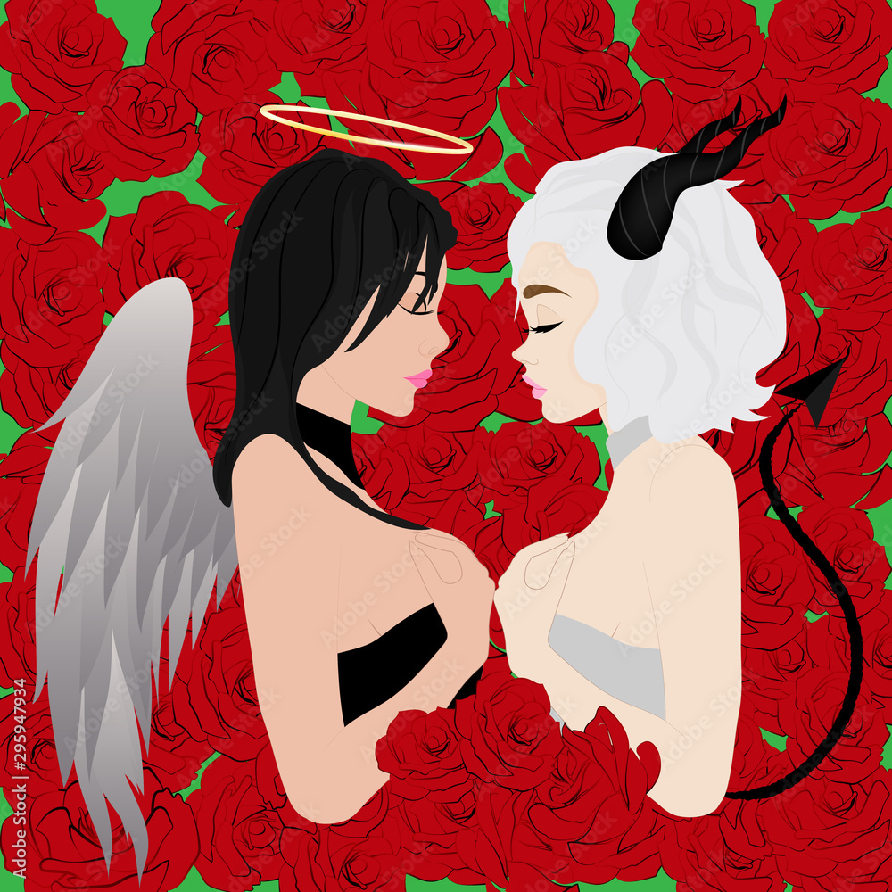Angel and demon. beautiful girls. good and evil. Vector art Stock Vector |  Adobe Stock