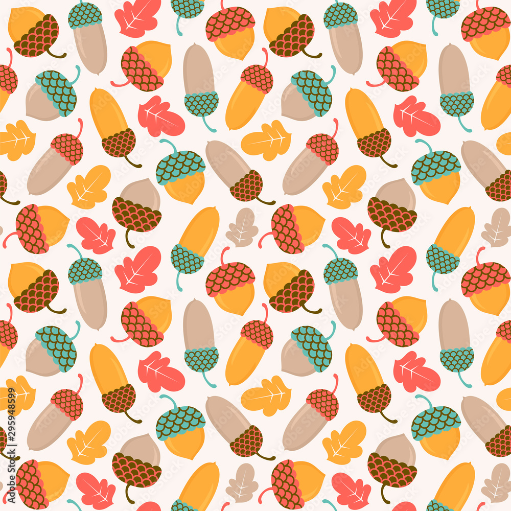 Seamless vector pattern with acorns and leaves. Seamless vector pattern with acorns and leaves.