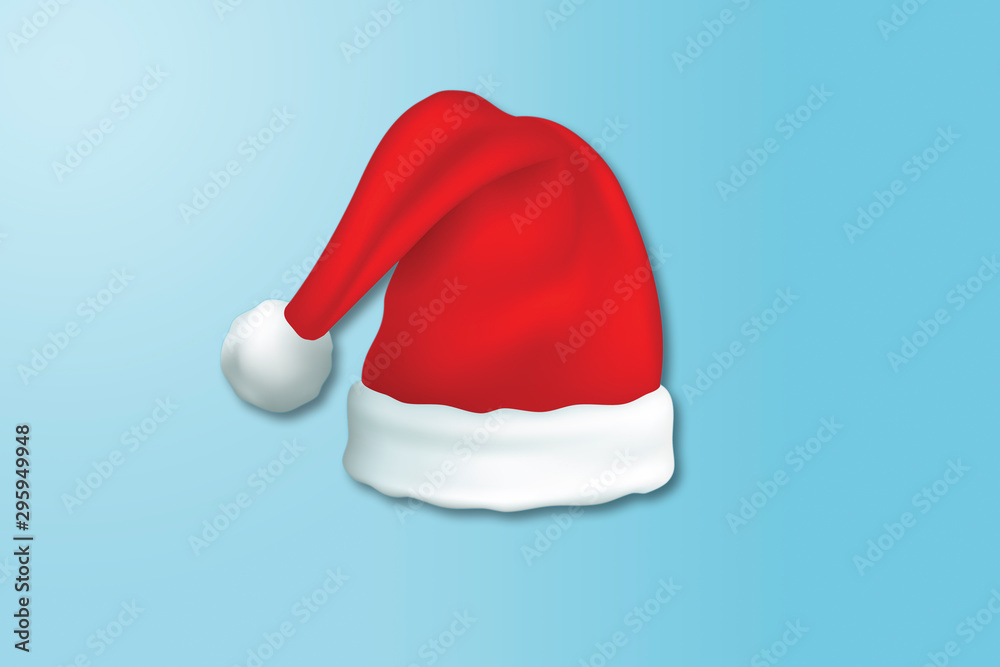Top view of Santa clause hat on blue background Top view of Santa clause hat on blue background
