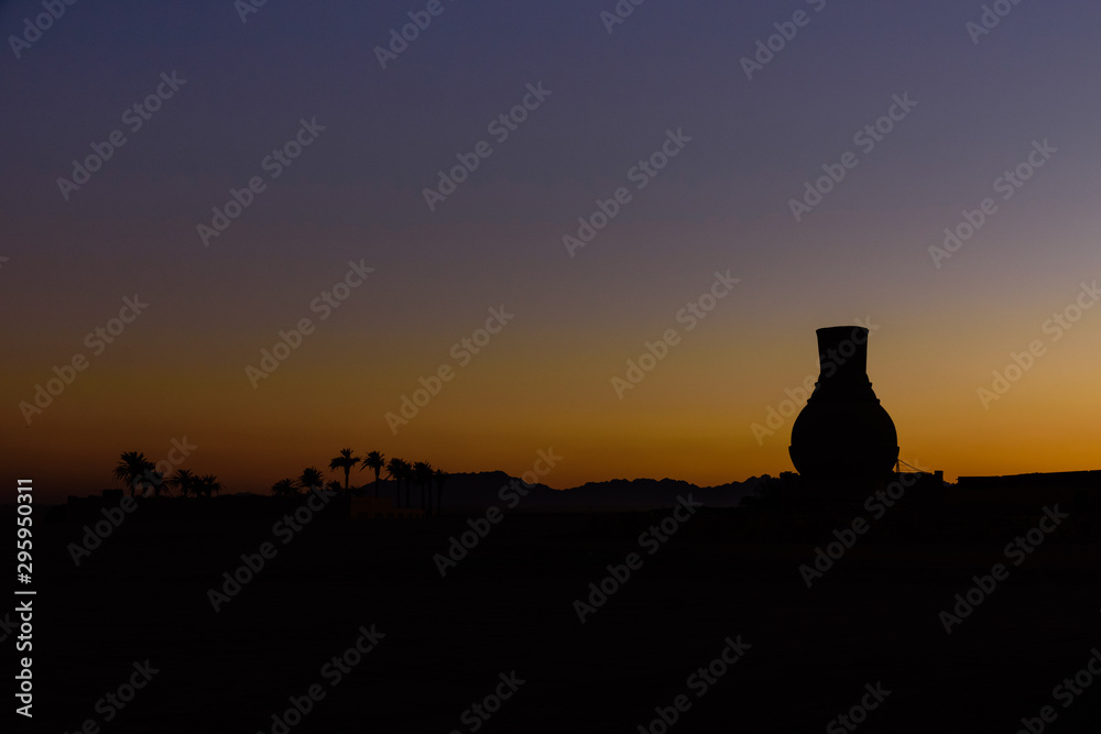 Sunset in arabian desert not far from the Hurghada city, Egypt