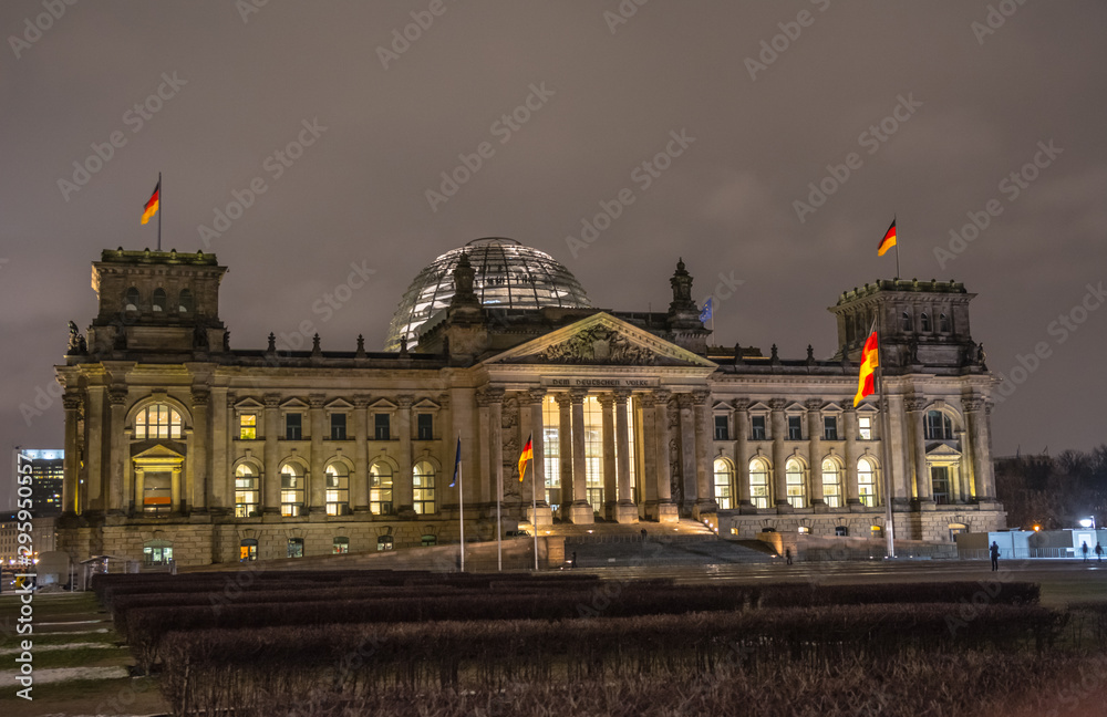 Reichstag Building in Berlin by night