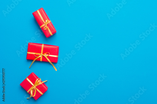 Christmas Gift Boxes Placed On Blue Background