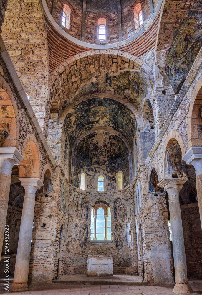 Inside an old orthodox church in Mystras Sparti Greece