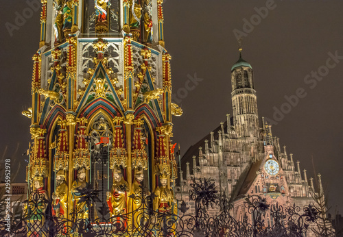 Nuremberg Catholic Church and Beautiful Fountain © Ivan