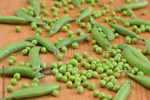 peas on a wooden background