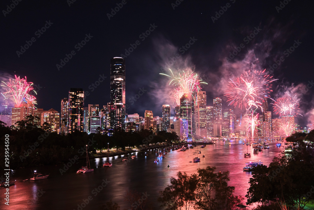 Brisbane Riverfire fireworks display 2019 looking towards the CBD Brisbane Riverfire fireworks display 2019 looking towards the CBD