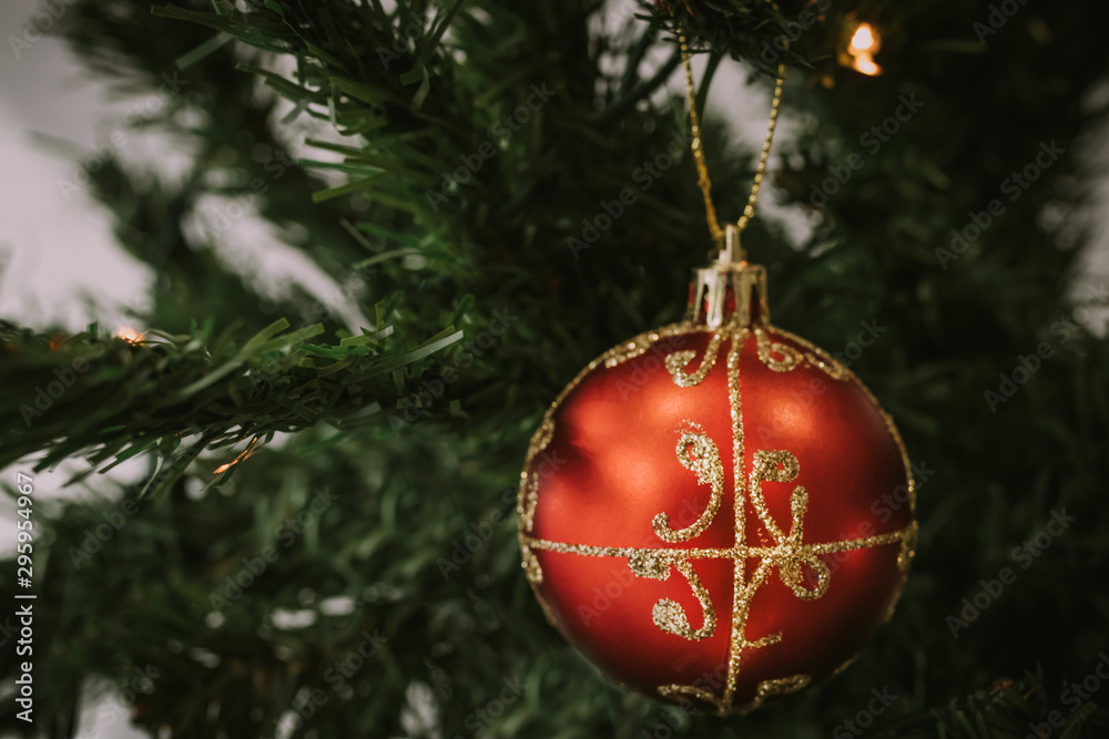 christmas tree ornaments and balls detail