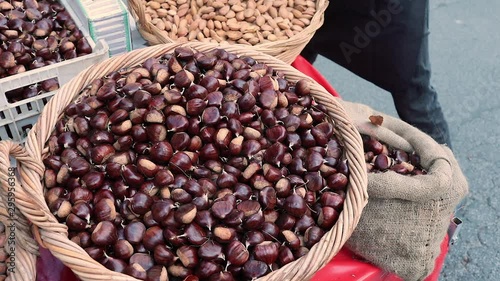 A basket with chestnuts in the market