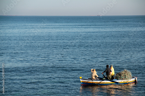 fishing boat on the sea in front of mahdia tunisia