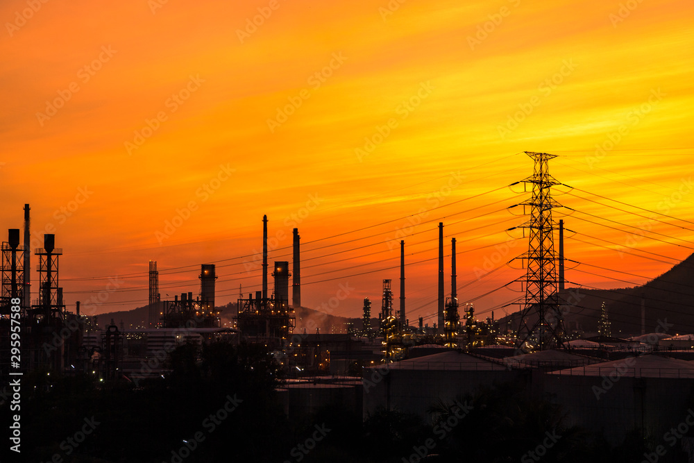 Large oil and gas refinery industrial area and beautiful lighting at Twilight.