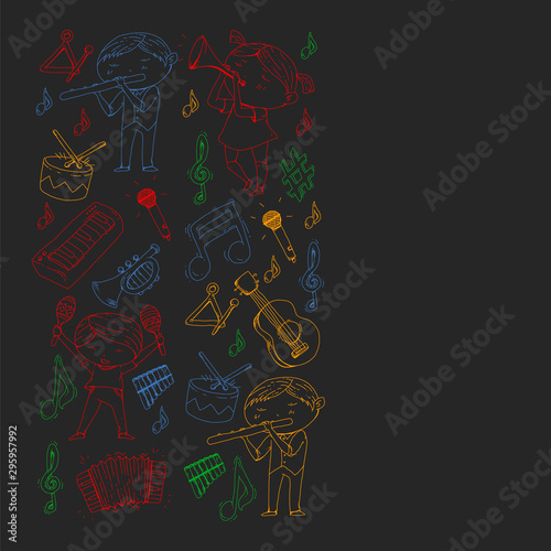 Music background for patterns. Vector illustration with musical instruments. Karaoke  musical  party