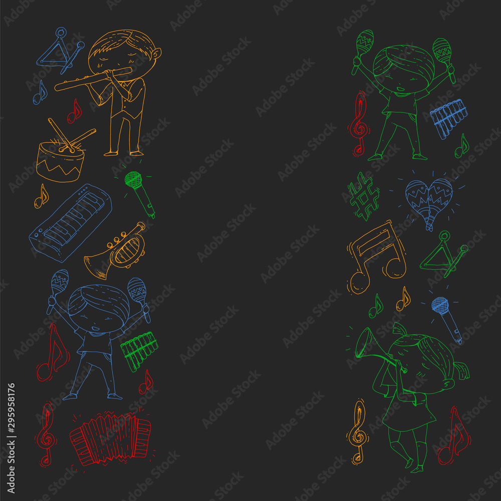 Music background for patterns. Vector illustration with musical instruments. Karaoke, musical, party Music background for patterns. Vector illustration with musical instruments. Karaoke, musical, party