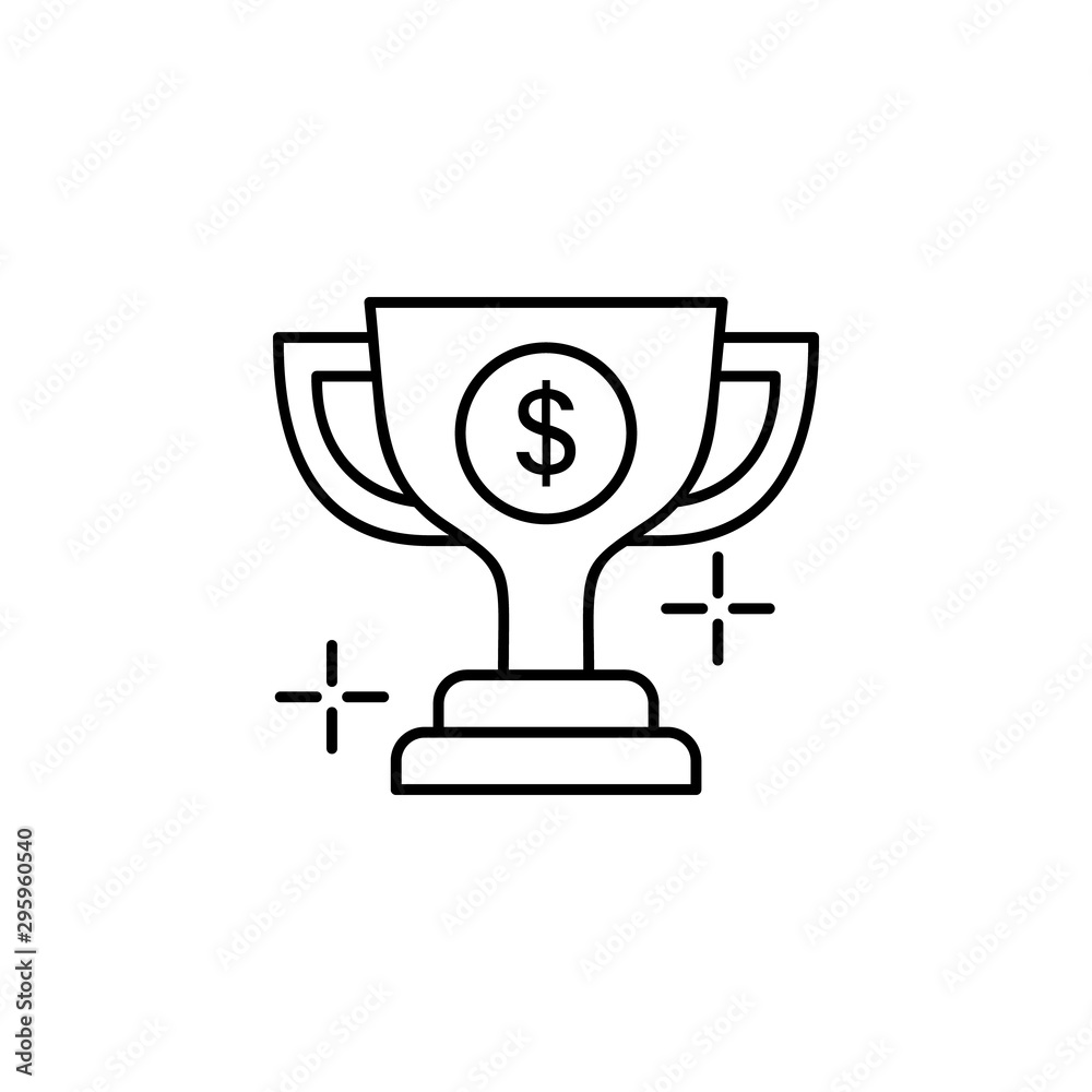 Vektorová grafika „Prize money linear icon. Esports tournament. Gamer  winning cup with cash. Winner pot of game. Champion trophy. Thin line  illustration. Contour symbol. Vector isolated outline drawing“ ze služby  Stock |