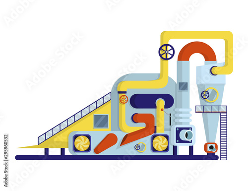 Universal concept of abstract processing plant, factory or combine. Isolated object on white background
