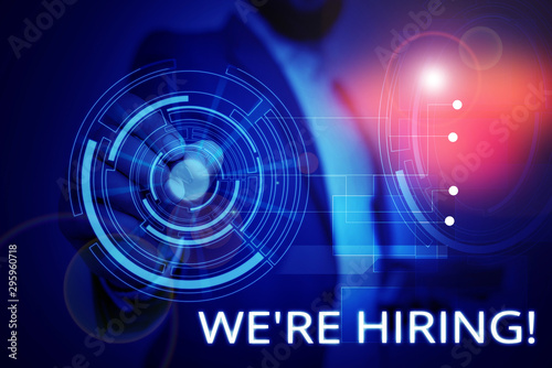 Wallpaper Mural Writing note showing We Re Hiring. Business concept for recently employ someone or pay someone to do particular job Male wear formal suit presenting presentation smart device Torontodigital.ca