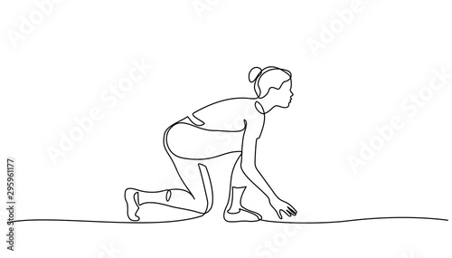 Woman sitting in starting position one line draw