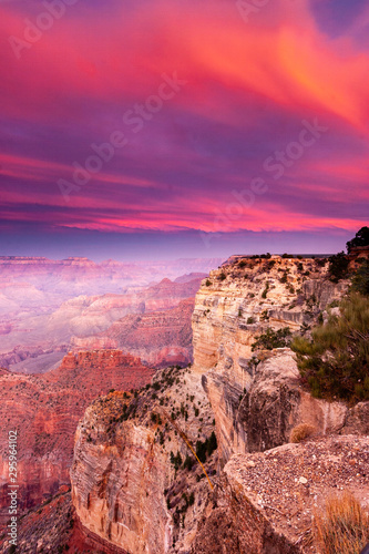 brilliant pink sunset at the grand canyon