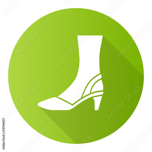 Slingback high heels green flat design long shadow glyph icon. Woman stylish and classic footwear design. Female formal d orsay shoes side view. Clothing accessory. Vector silhouette illustration