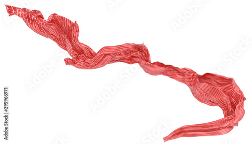 Abstract background of red wavy silk or satin with metal stripes. 3d rendering image.