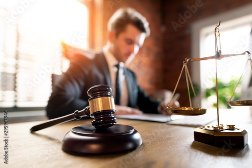Canvas Print Lawyer working in office. Law and justice concept