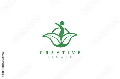 Vector design of people and leaf shape combine. Minimalist and simple design, flat logo style, modern icon and symbol.
