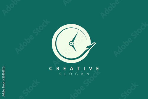 Vector design of combined plane and clock shape. Minimalist and simple illustration design, flat logo style, modern icon and symbol.