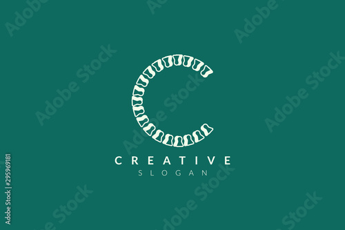 Vector illustration of combined design of letter c with backbone. Minimalist and simple logo, flat style, modern icon and symbol.
