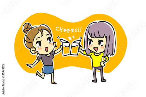 女性2人が乾杯（夏服）