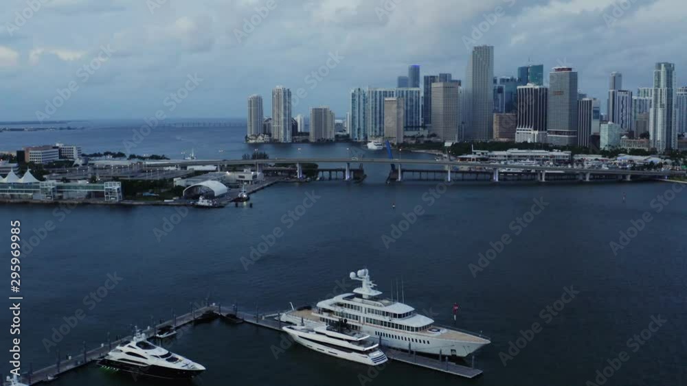 aerial view of sunrise in Miami City, Bridges in Miami, Florida Miami Beach, drone shooting of city and ocean coast aerial view of sunrise in Miami City, Bridges in Miami, Florida Miami Beach, drone shooting of city and ocean coast