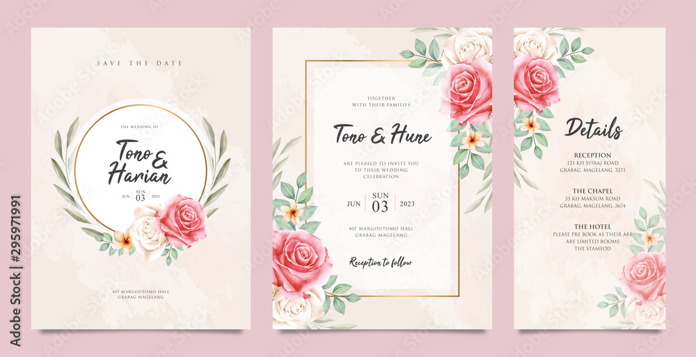 Cute wedding card set template with beatiful floral