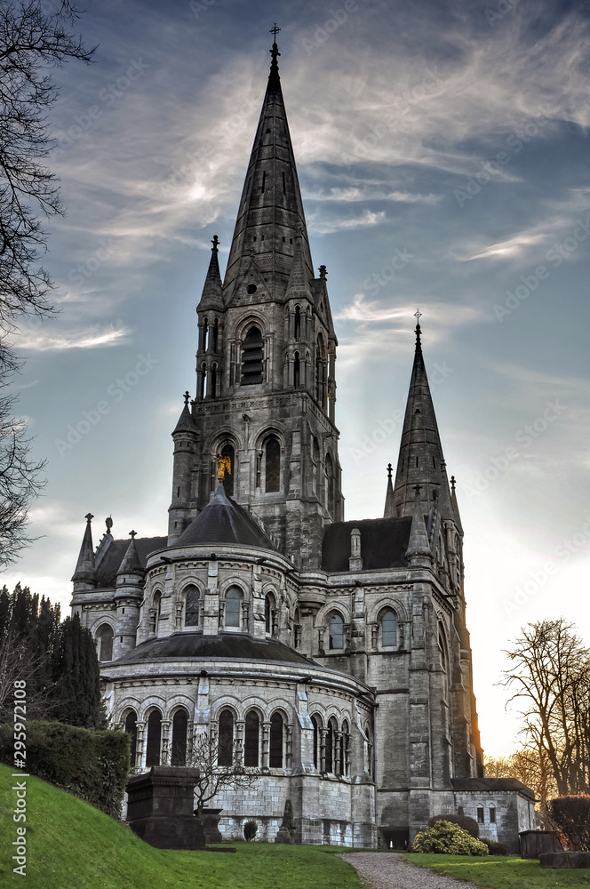 Cork Ireland city center view park outdoor Saint Finbarr's Cathedral Cork Ireland city center view park outdoor Saint Finbarr's Cathedral