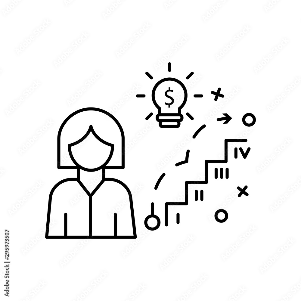 Idea woman rise up financial planning icon. Element of business icon Idea woman rise up financial planning icon. Element of business icon