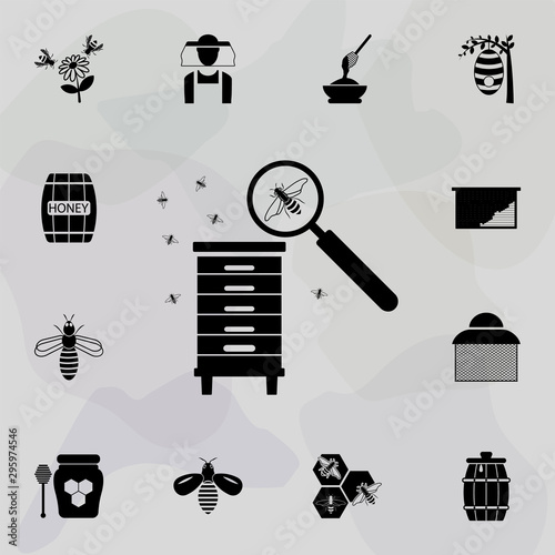bee magnifier honeycomb icon. Universal set of beekeeping for website design and development, app development
