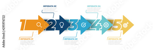 Timeline infographics design vector with arrow template. Business concept with 5 steps, options. Can be used for workflow layout, diagram, info chart, web design.