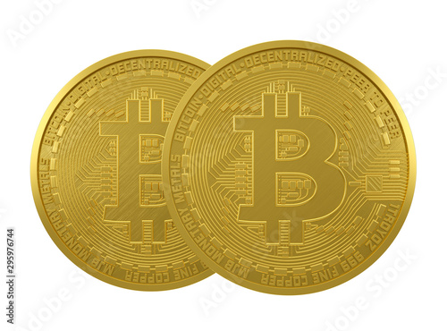 Golden bitcoin isolated on white background, 3d rendering