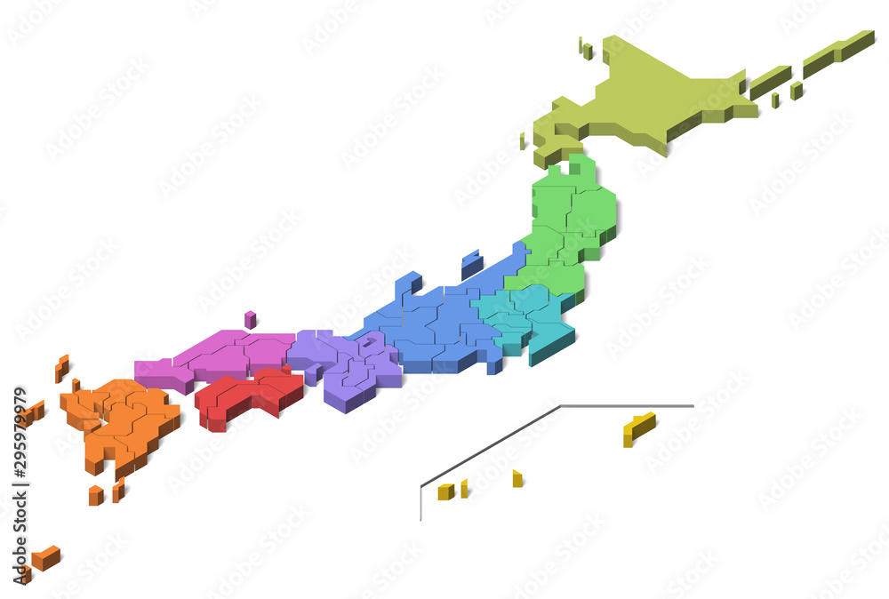 Obraz premium 日本地図 地方別 県別 離島 (Set 4) 