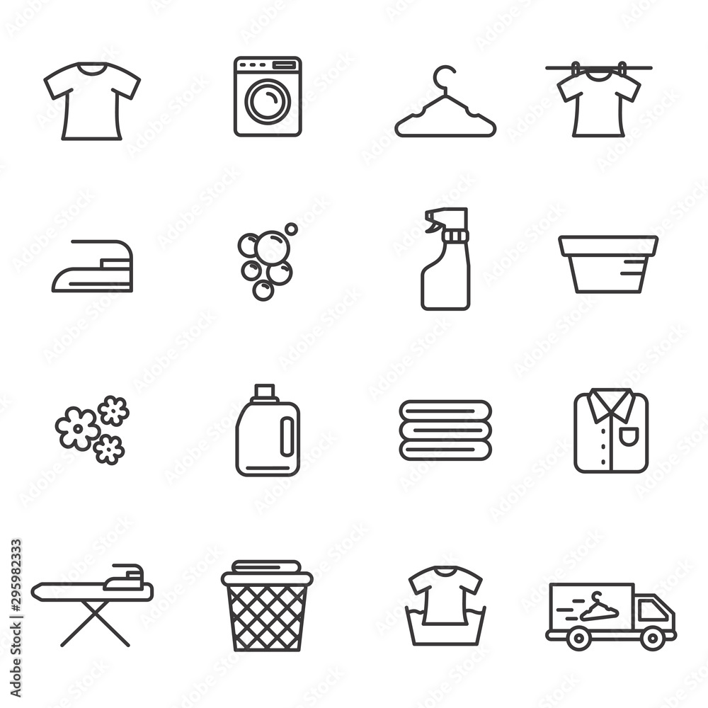 Set of laundry related icon with simple line design.