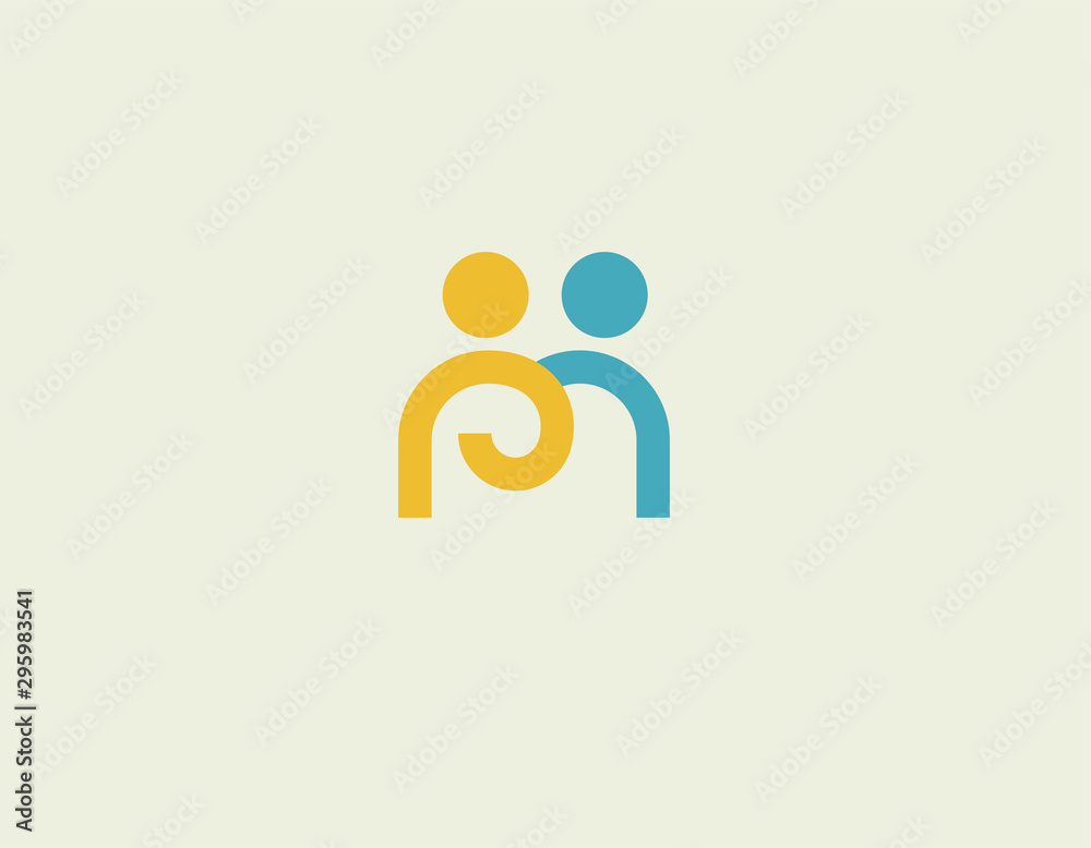 Creative linear bright abstract logo icon image of two people for a business company Creative linear bright abstract logo icon image of two people for a business company