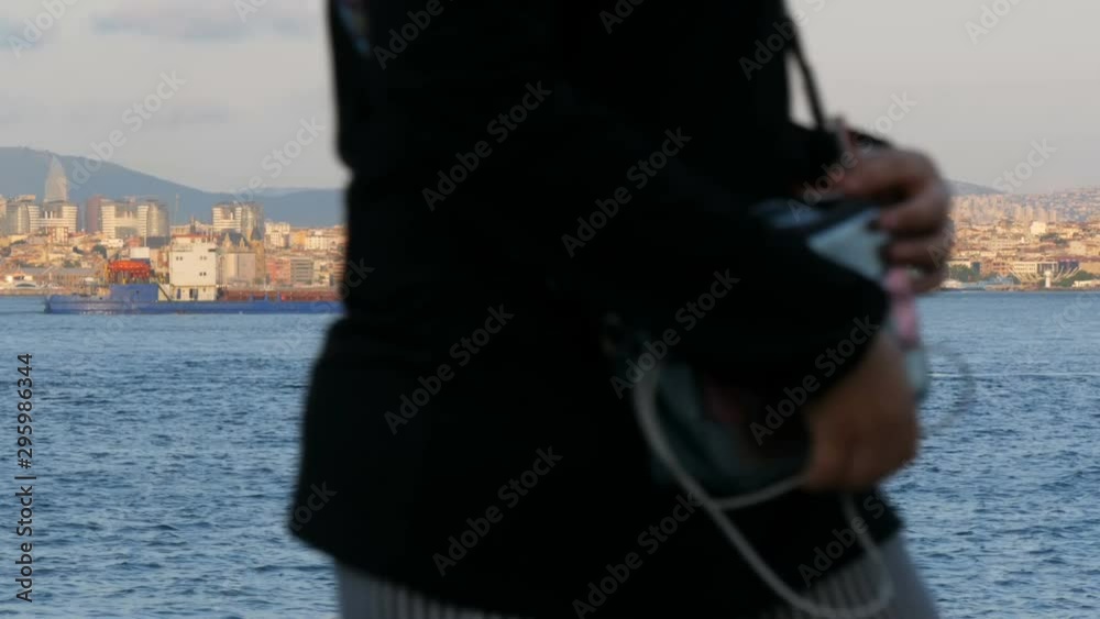 Turkey, Istanbul, view of the city coast from the Sea of Marmara on which cargo barges and other vessels sail