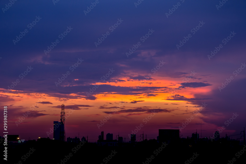 Fototapeta premium Romantic sunset sky with fluffy clouds and beautiful heavy weather landscape for use as background images