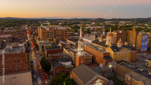 Aerial Perspective Over Downtown City Center York Pennsylvania at Sunset