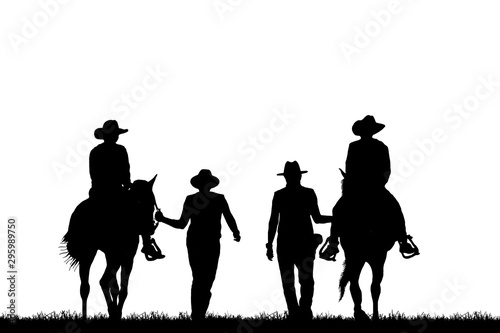 silhouette cowboy riding horse on white background