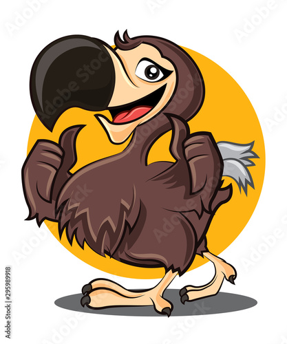 Cartoon cute happy Dodo bird character showing GOOD hand signs. Vector mascot illustration