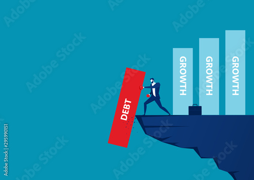 Man kick debt bar away from his body. concept vector