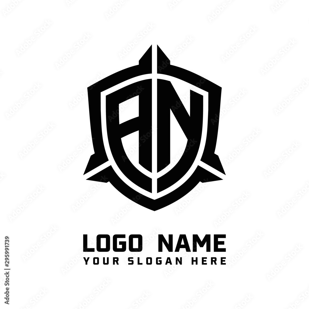initial AN letter with shield style logo template vector. shield shape black monogram logo initial AN letter with shield style logo template vector. shield shape black monogram logo