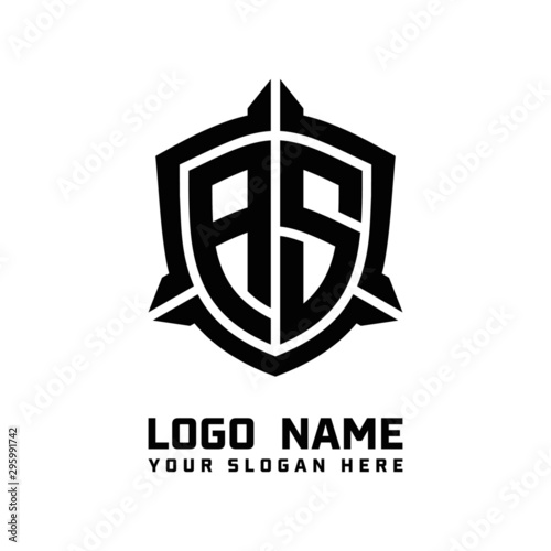 initial AS letter with shield style logo template vector. shield shape black monogram logo