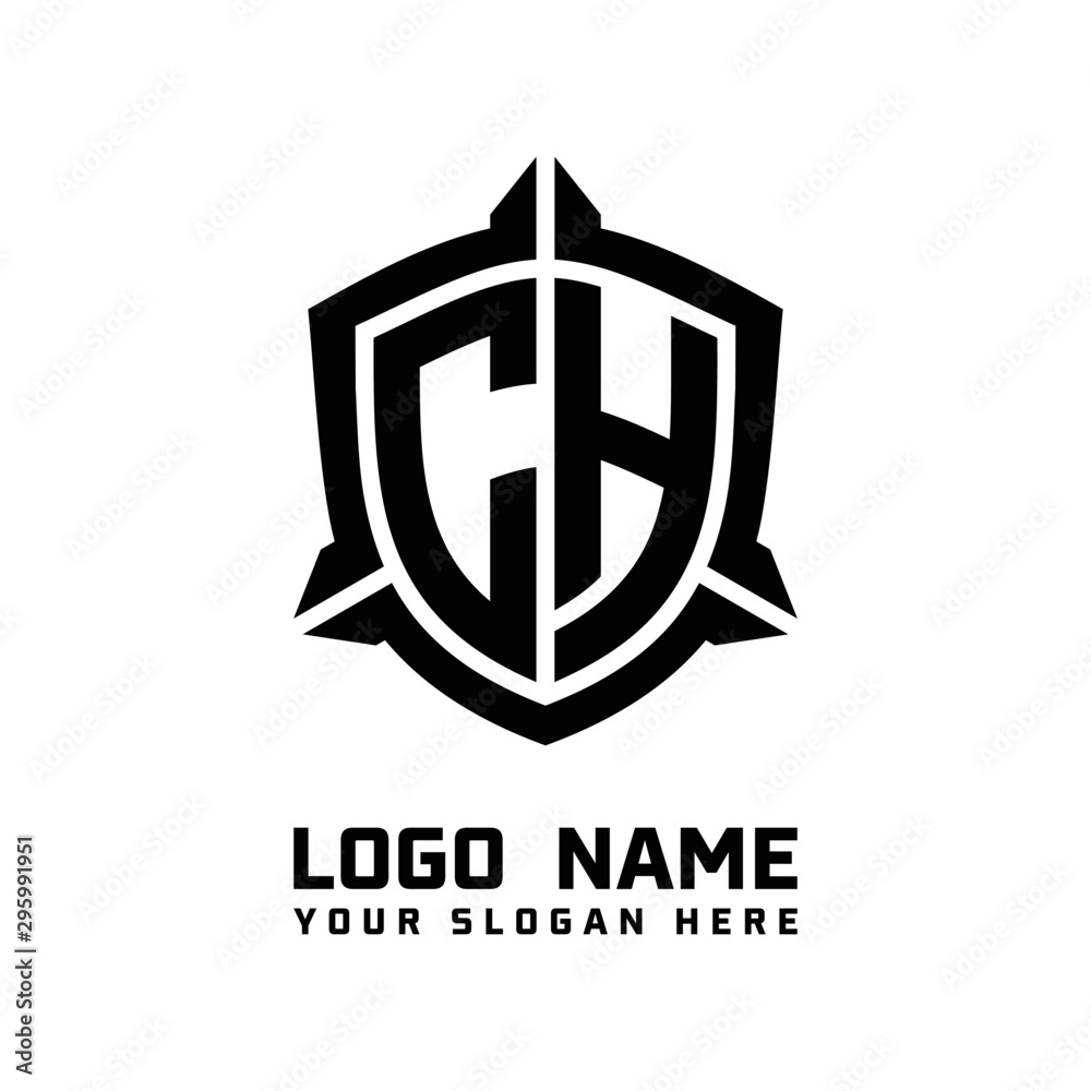 initial CH letter with shield style logo template vector. shield shape black monogram logo initial CH letter with shield style logo template vector. shield shape black monogram logo